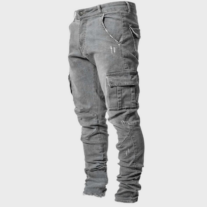 Heren Skinny Cargo Jeans Spijkerbroek Klepzakken