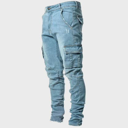 Heren Skinny Cargo Jeans Spijkerbroek Klepzakken