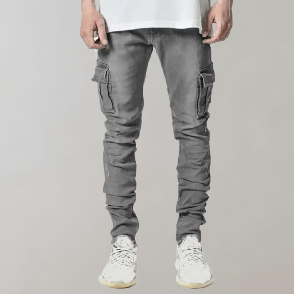 Heren Skinny Cargo Jeans Spijkerbroek Klepzakken