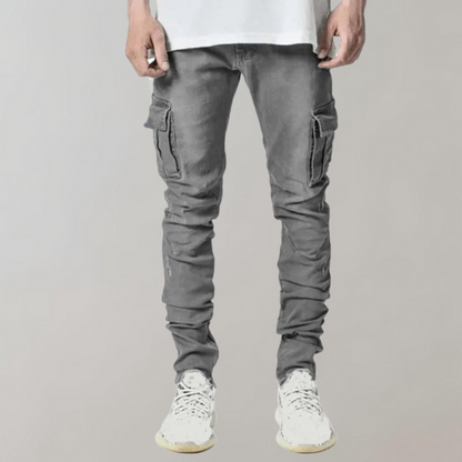 Heren Skinny Cargo Jeans Spijkerbroek Klepzakken