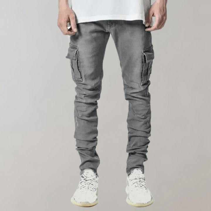 Heren Skinny Cargo Jeans Spijkerbroek Klepzakken