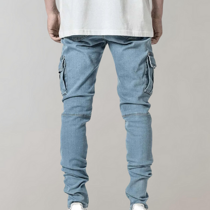 Heren Skinny Cargo Jeans Spijkerbroek Klepzakken