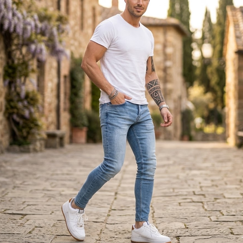 Heren Skinny Fit Jeans Spijkerbroek Modehuis-Nederland