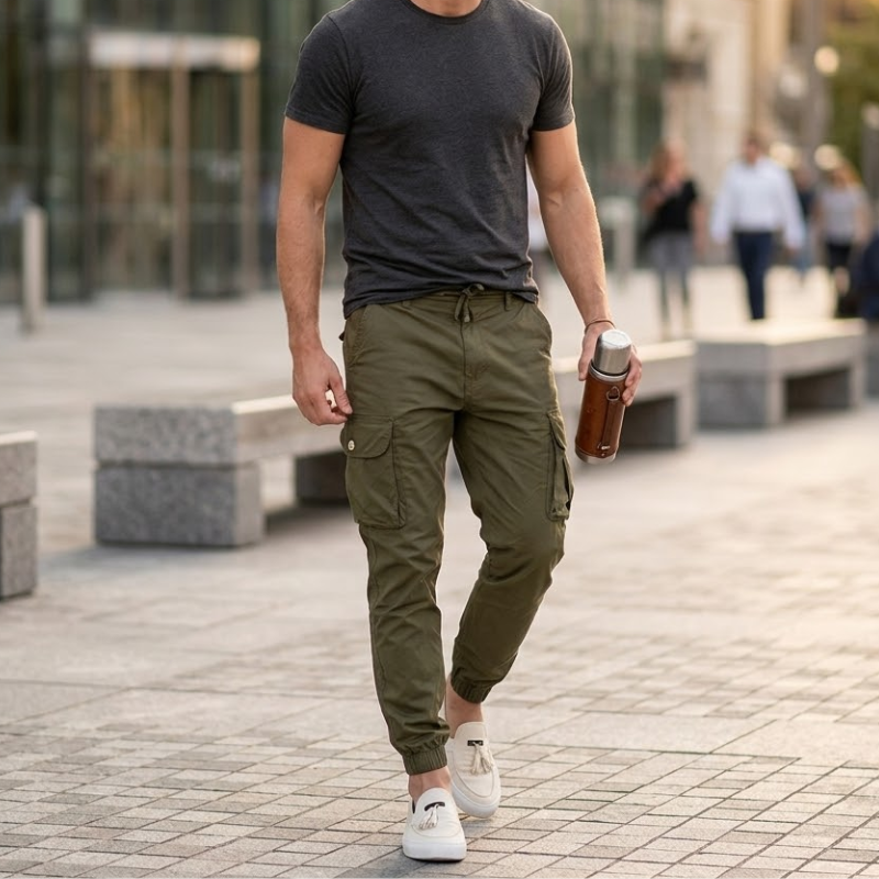 Heren Slim Fit Cargo Broek Joggingbroek Klepzakken Modehuis-Nederland