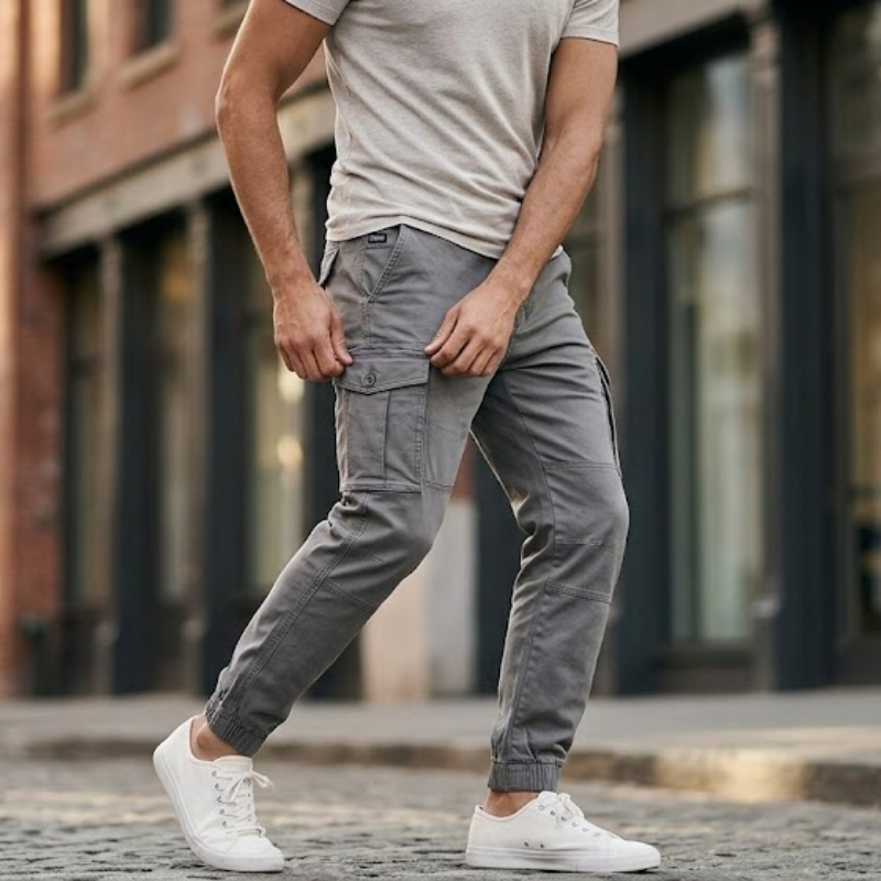 Heren Slim Fit Cargo Broek Zijzak Modehuis-Nederland