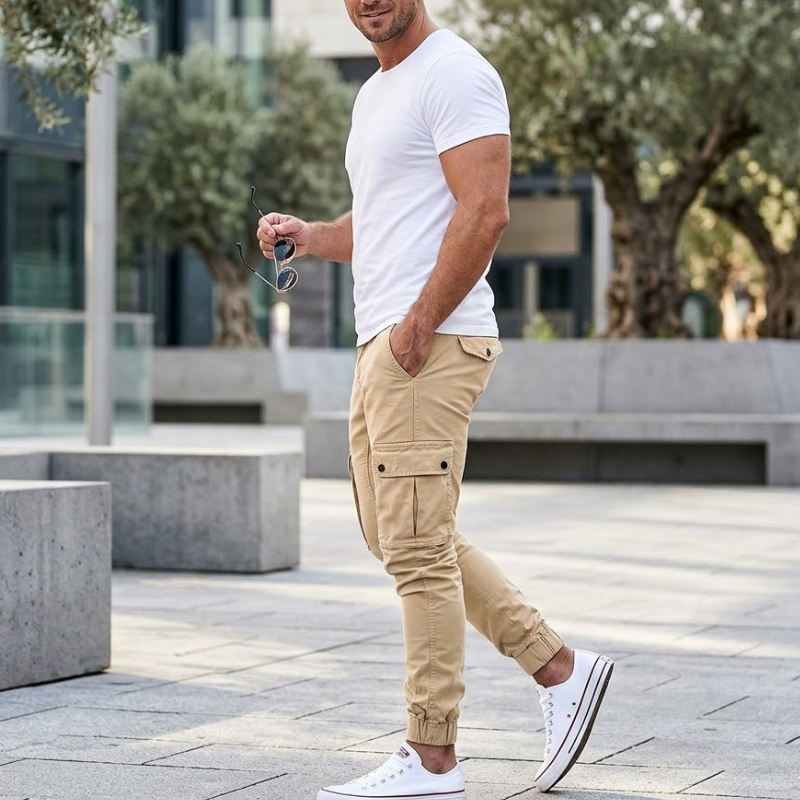 Heren Slim Fit Cargo Broek Zijzak Modehuis-Nederland