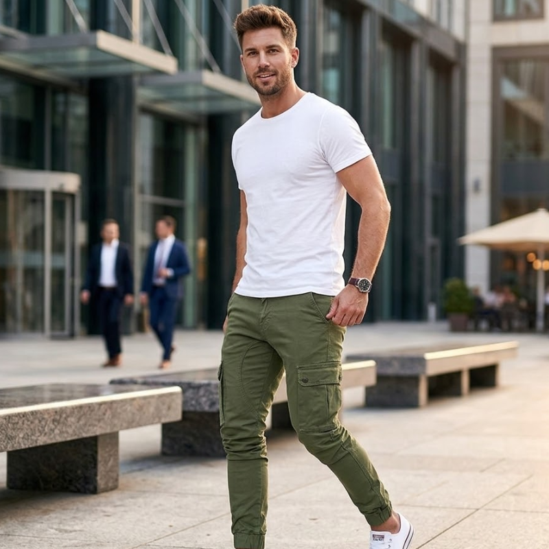 Heren Slim Fit Cargo Broek Zijzak Modehuis-Nederland