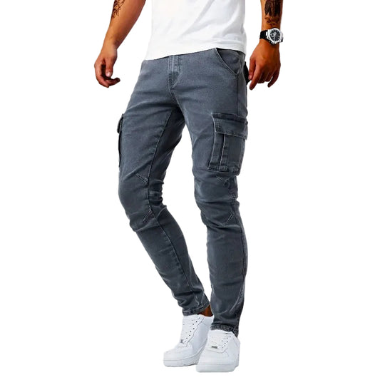 Heren Slim Fit Cargo Jeans Spijkerbroek Klepzakken