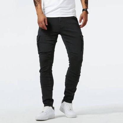Heren Slim Fit Cargo Jeans Spijkerbroek Klepzakken