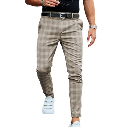 Heren Slim Fit Geruite Chino Broek Ruitpatroon