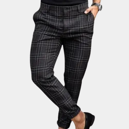 Heren Slim Fit Geruite Chino Broek Ruitpatroon