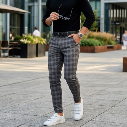 Heren Slim Fit Geruite Chino Broek Ruitpatroon Modehuis-Nederland