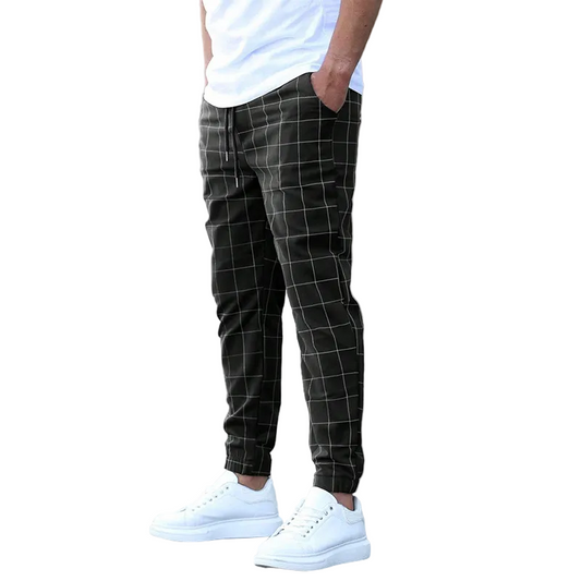 Heren Slim Fit Geruite Joggingbroek Trekkoord