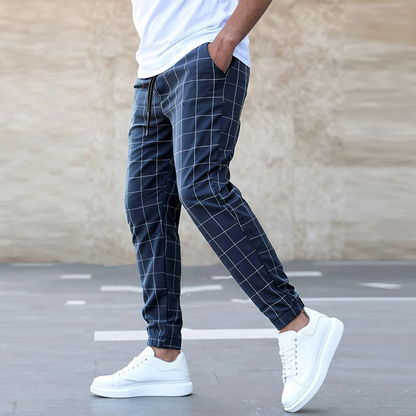 Heren Slim Fit Geruite Joggingbroek Trekkoord