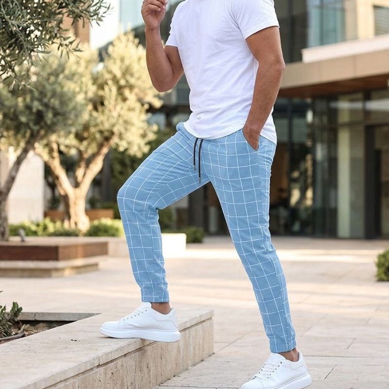 Heren Slim Fit Geruite Joggingbroek Trekkoord Modehuis-Nederland