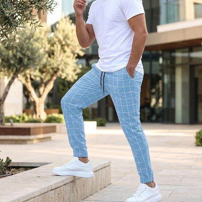 Heren Slim Fit Geruite Joggingbroek Trekkoord Modehuis-Nederland