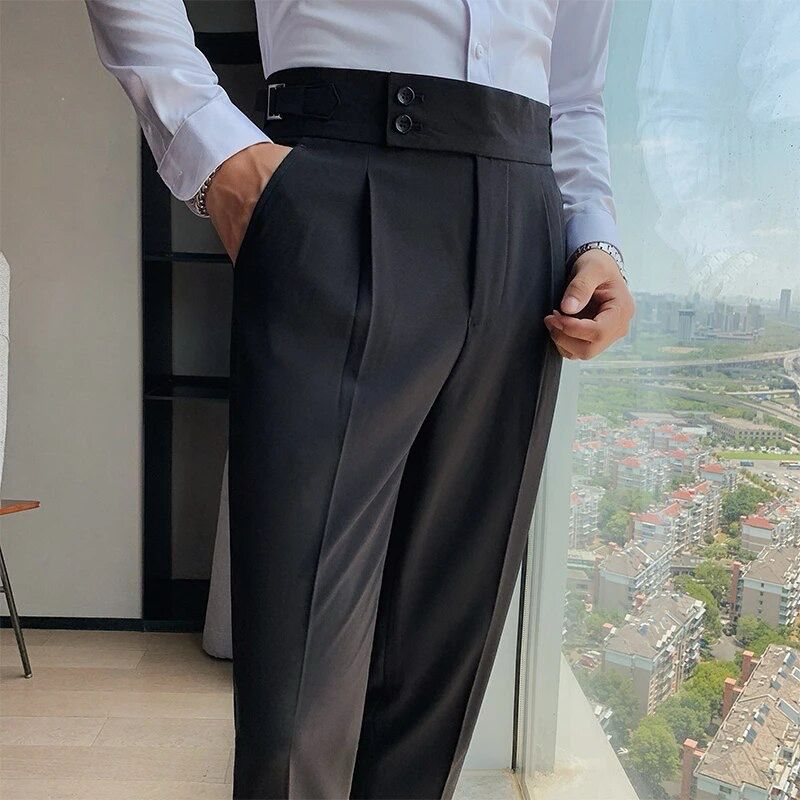 Heren Slim Fit Pantalon Geplooid