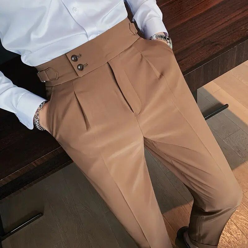 Heren Slim Fit Pantalon Geplooid