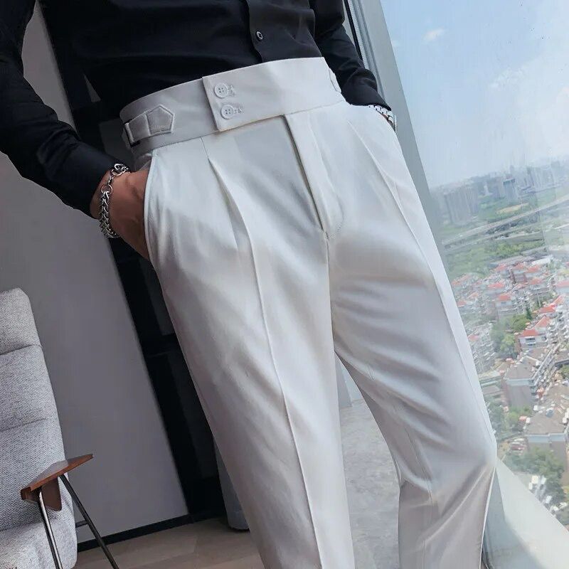 Heren Slim Fit Pantalon Geplooid