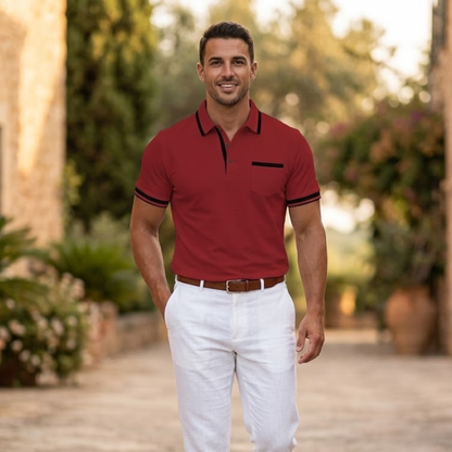 Heren Slim Fit Polo Korte Mouw Borstzak Modehuis-Nederland
