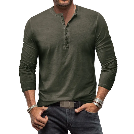 Heren Slim Fit T Shirt Lange Mouwen Knoopsluiting