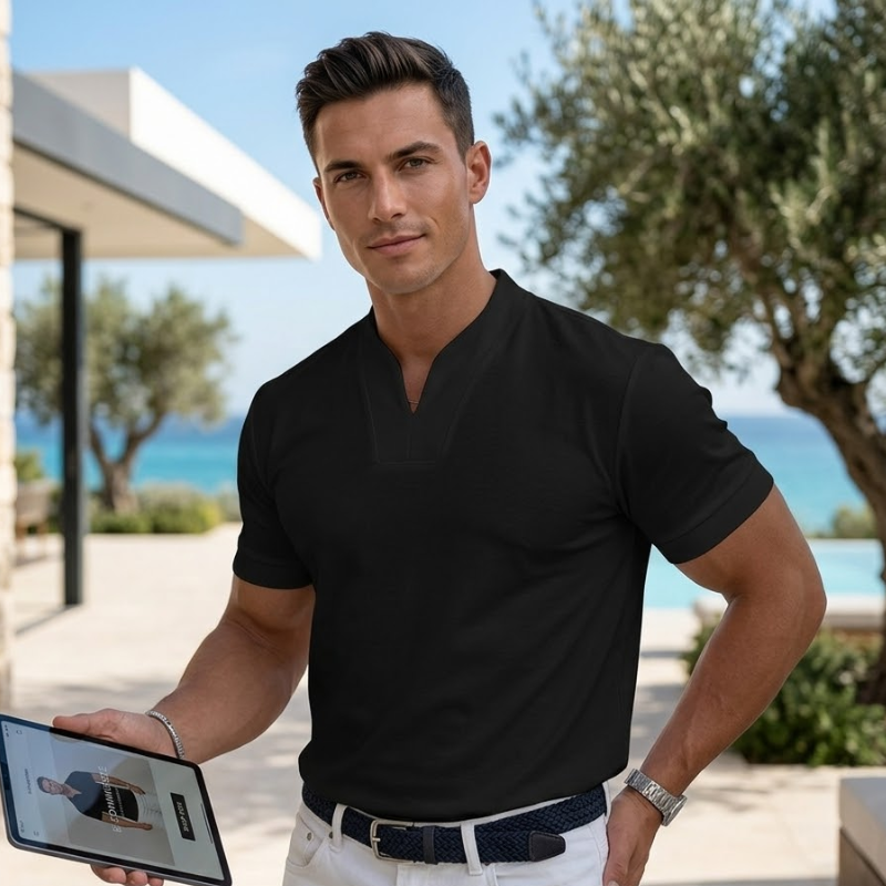 Heren Slim Fit V Hals T Shirt Korte Mouwen Modehuis-Nederland