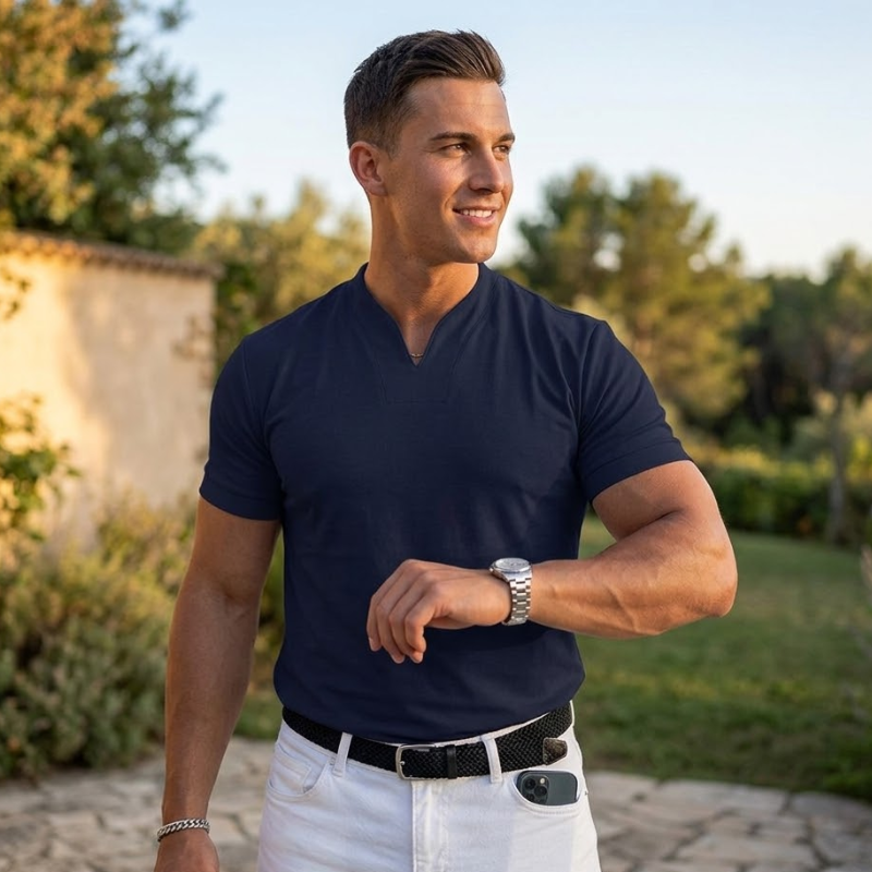 Heren Slim Fit V Hals T Shirt Korte Mouwen Modehuis-Nederland