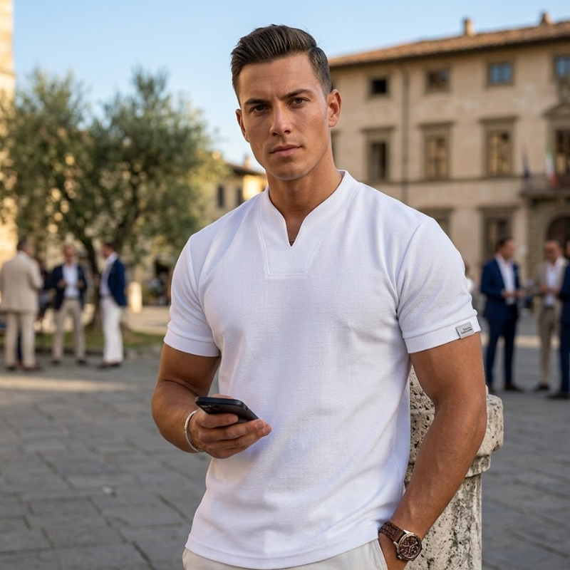 Heren Slim Fit V Hals T Shirt Korte Mouwen Modehuis-Nederland