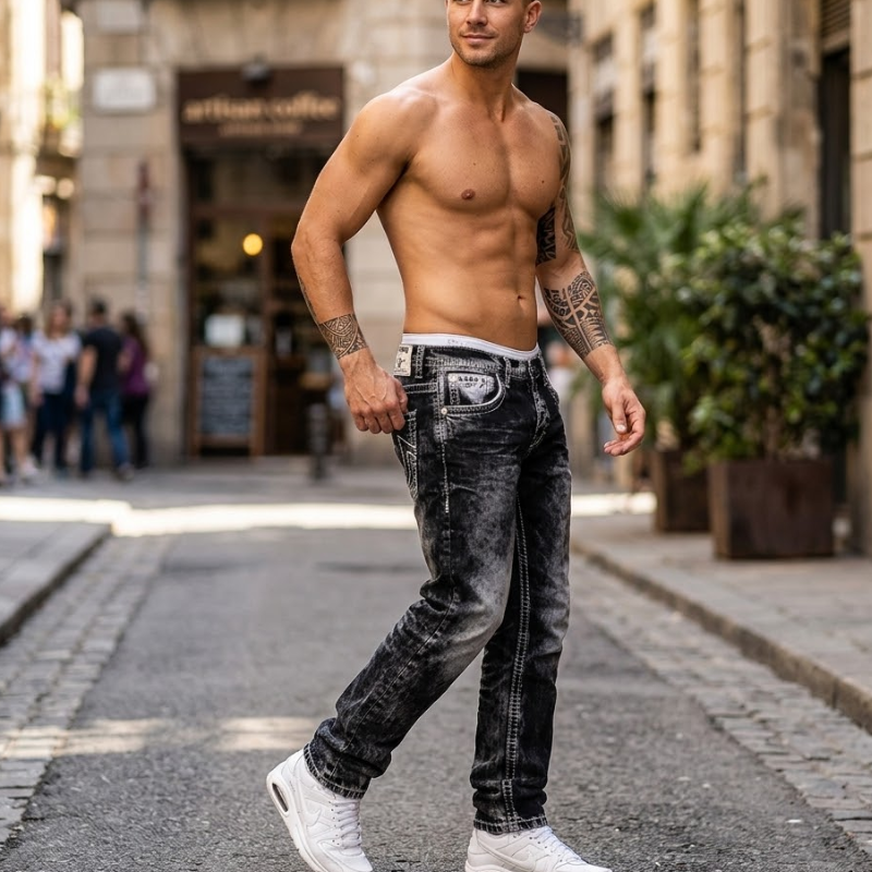 Heren Straight Leg Jeans Spijkerbroek Washed Modehuis-Nederland