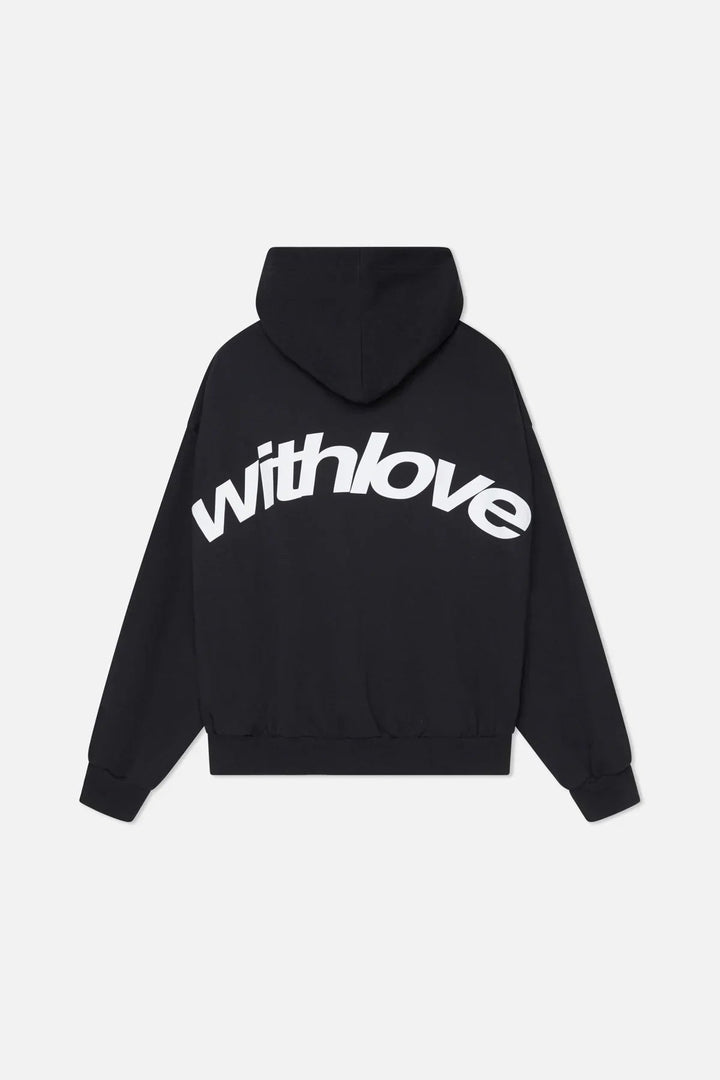 Dames Hoodie Met Ruimvallende Pasvorm En Rugopdruk in Zwart