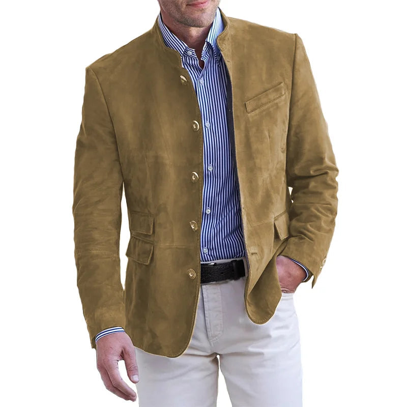 Heren Suèdelook Colbert Met Opstaande Kraag En Knoopsluiting in Khaki