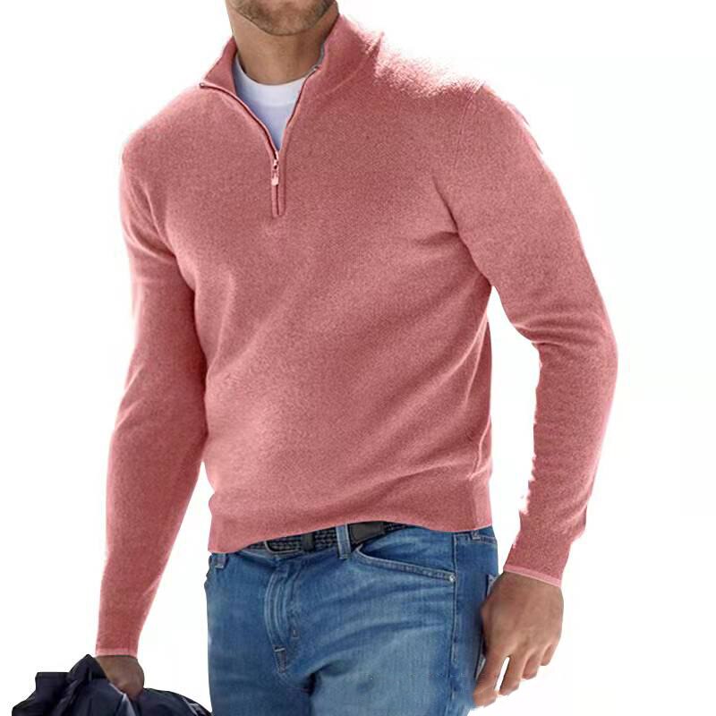 Roze gebreide herentrui met halve rits