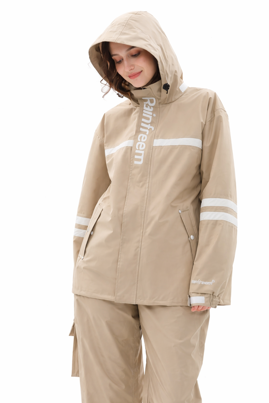 Dames regenpak khaki met capuchon en regenbroek