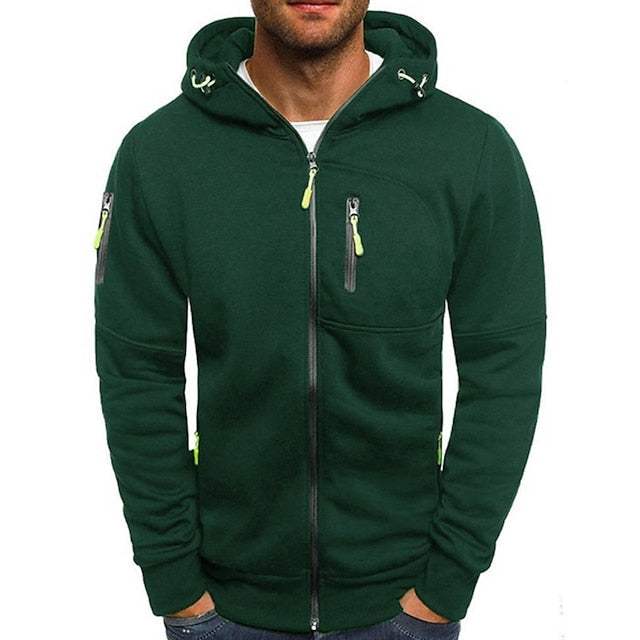 Heren Sportieve Hoodie Met Doorlopende Rits En Ritszakken in Groen
