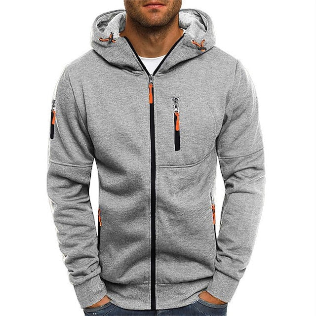Heren Sportieve Hoodie Met Doorlopende Rits En Ritszakken in Lichtgrijs