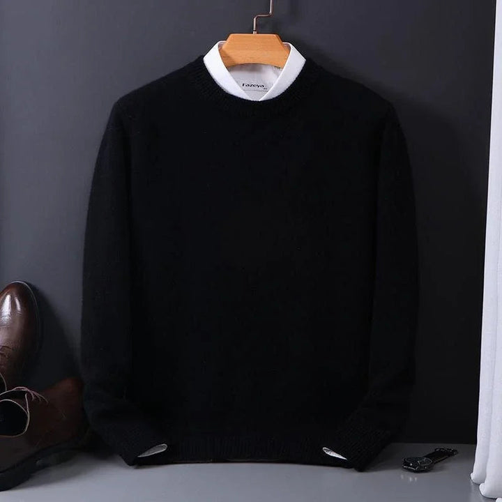 Heren Zacht Gebreide Pullover Met Ronde Hals En Rechte Snit in Zwart