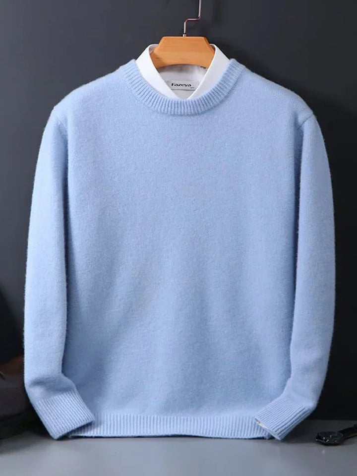 Heren Zacht Gebreide Pullover Met Ronde Hals En Rechte Snit in Lichtblauw