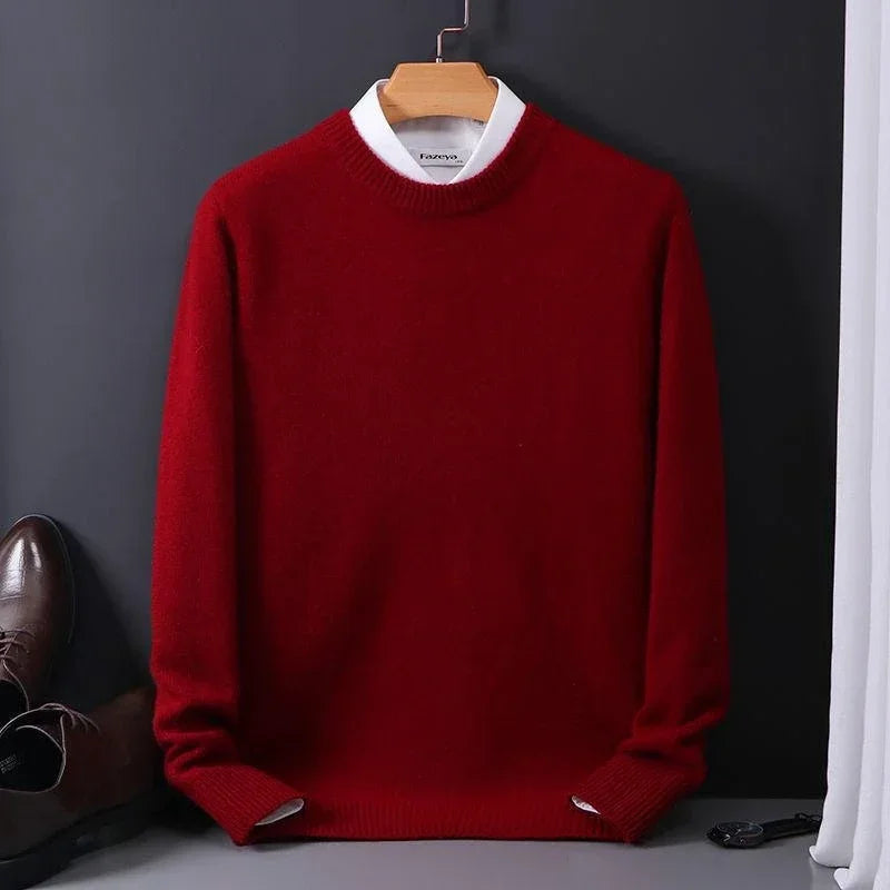 Heren Zacht Gebreide Pullover Met Ronde Hals En Rechte Snit in Rood