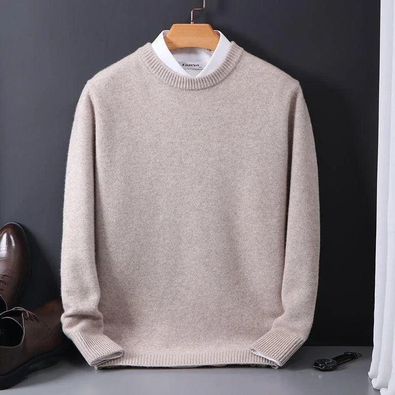 Heren Zacht Gebreide Pullover Met Ronde Hals En Rechte Snit in Taupe