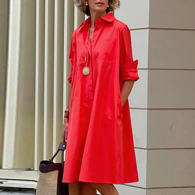 Dames blousejurk met overhemdkraag in Rood