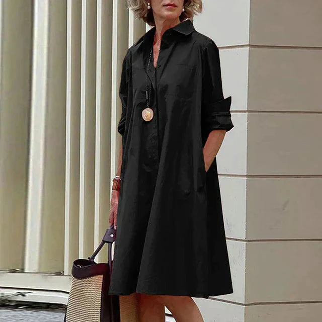 Dames blousejurk met overhemdkraag in Zwart