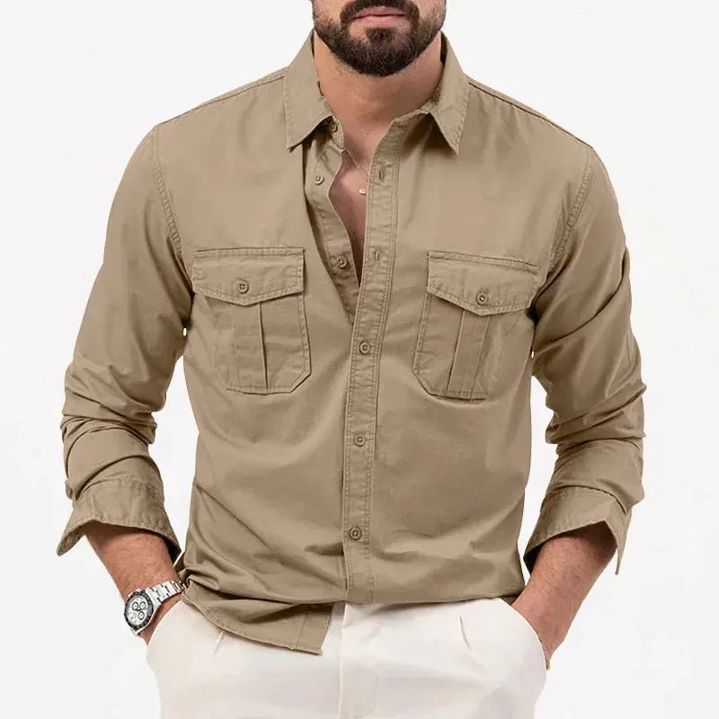 Heren Workershirt Met Lange Mouwen En Twee Borstzakken in Khaki