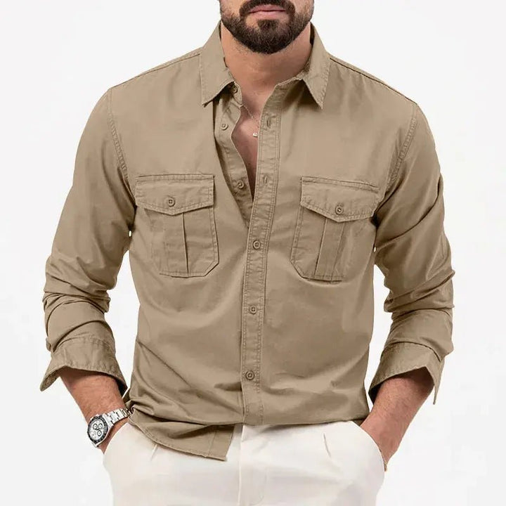 Heren Workershirt Met Lange Mouwen En Twee Borstzakken in Khaki