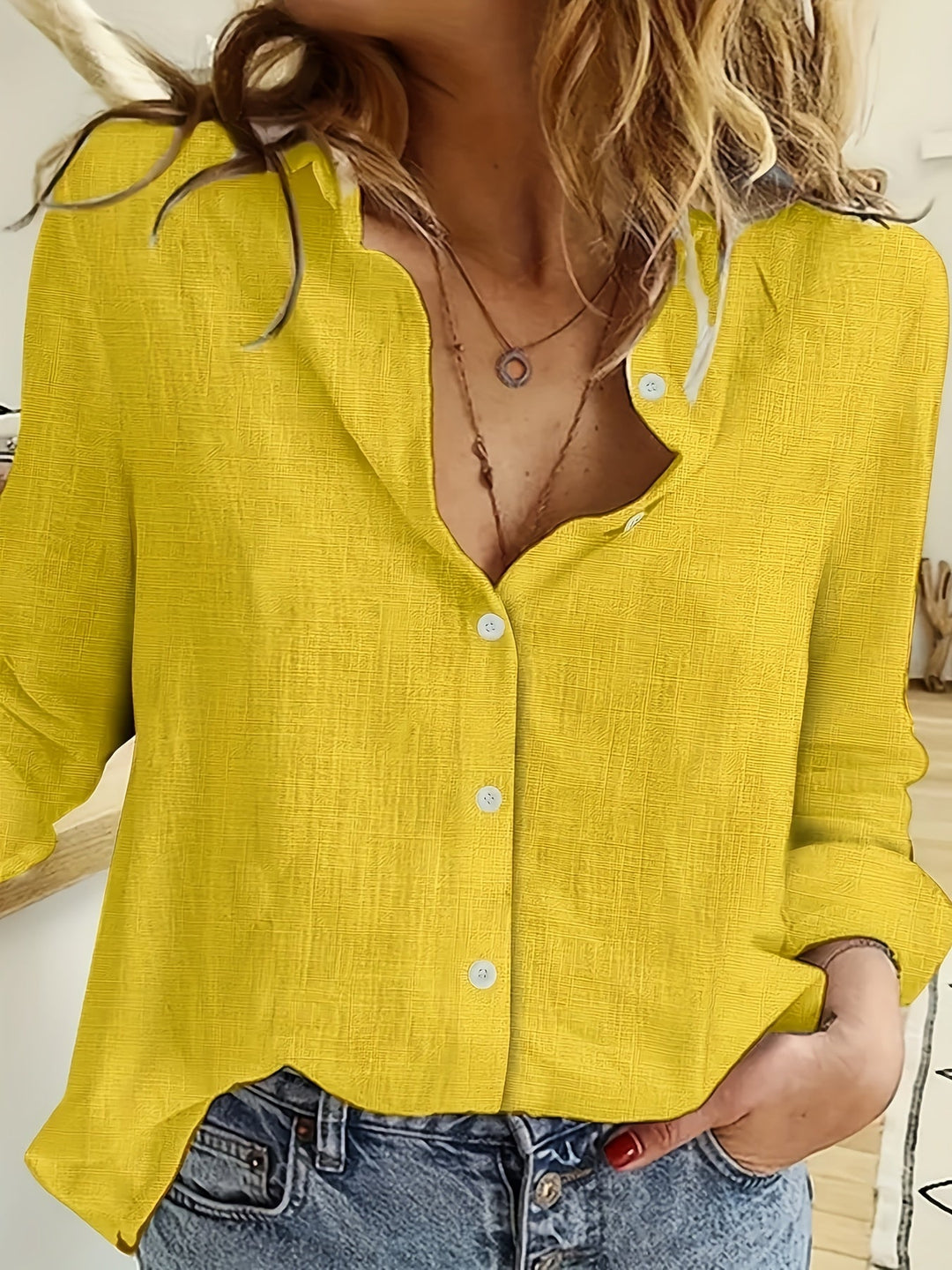 Dames blouse met kraag en knoopsluiting - afbeelding 2
