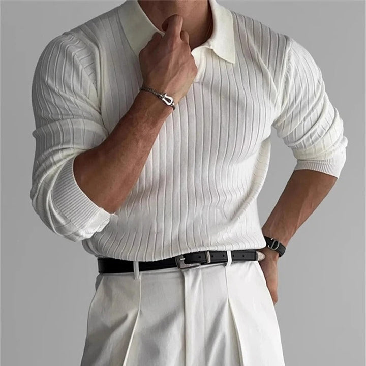 Heren polo met ribdessin en lange mouwen - afbeelding 3