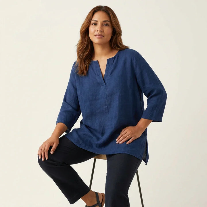 Dames linnenlook blouse met relaxte pasvorm