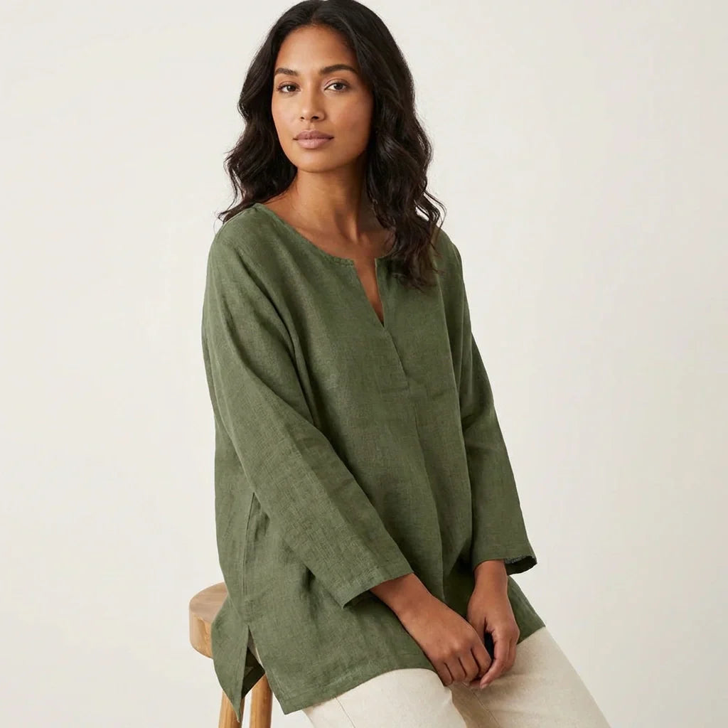 Dames linnenlook blouse met relaxte pasvorm 2