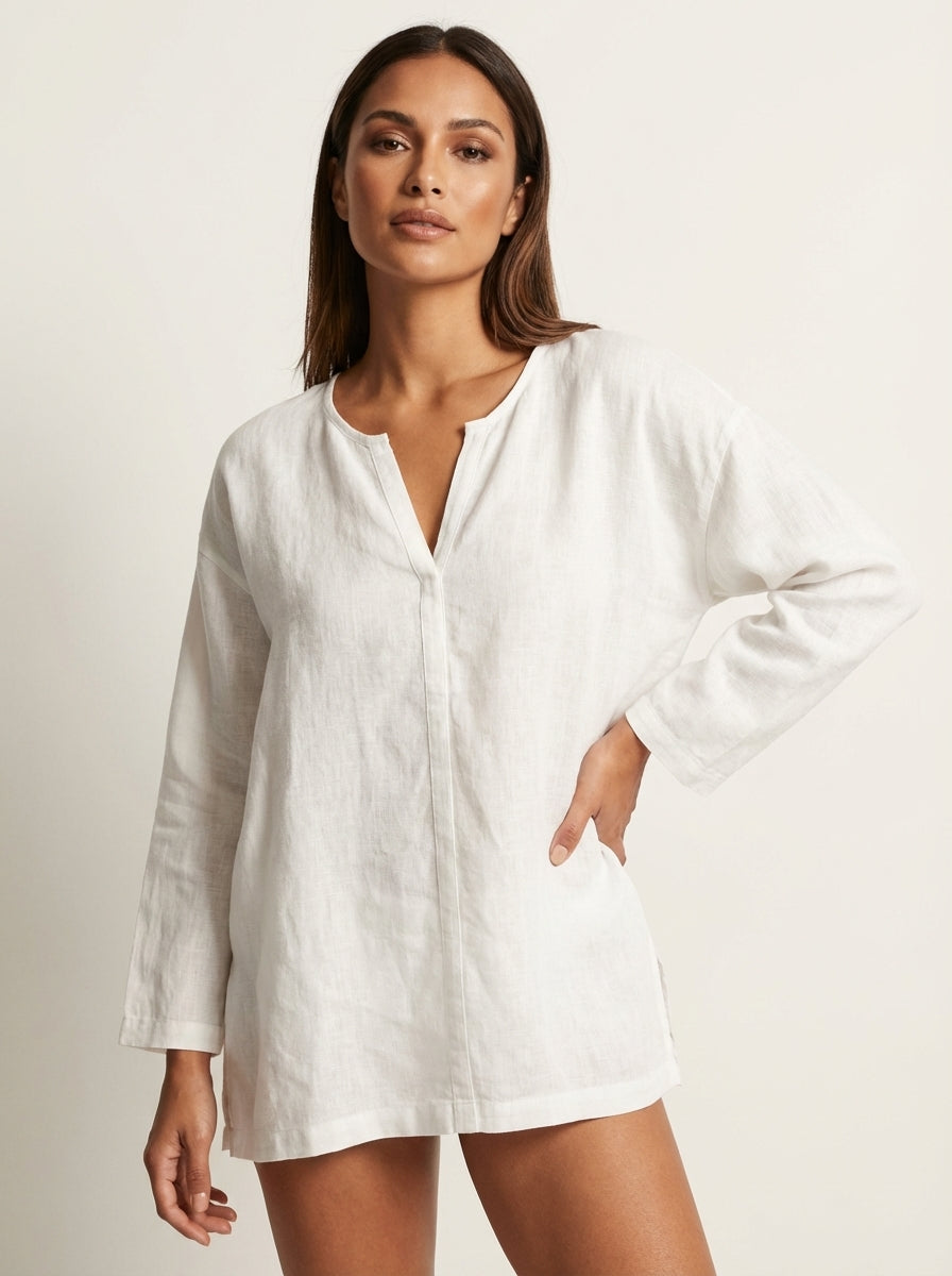 Dames linnenlook blouse met relaxte pasvorm 3
