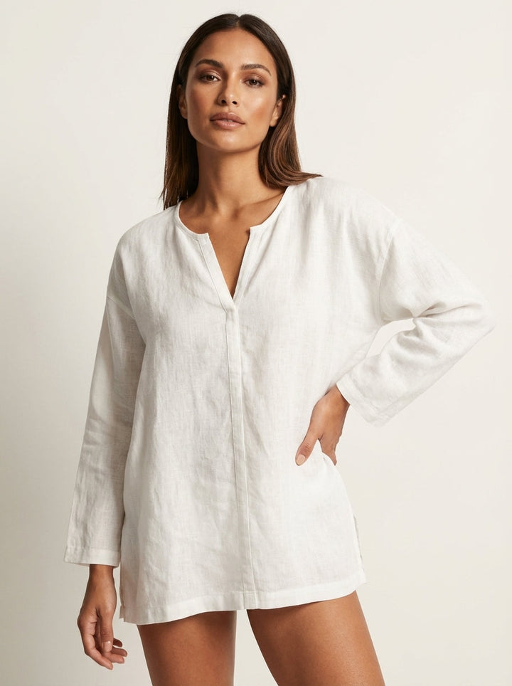 Dames linnenlook blouse met relaxte pasvorm 3