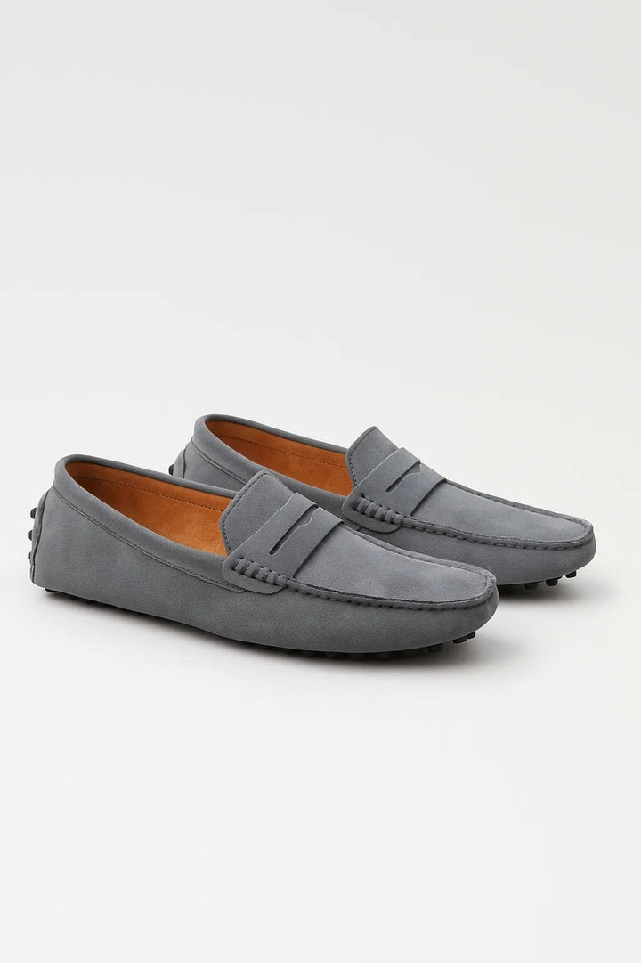 Heren Suèdelook Mocassin Loafers Met Pennystrip En Noppenzool in Grijs